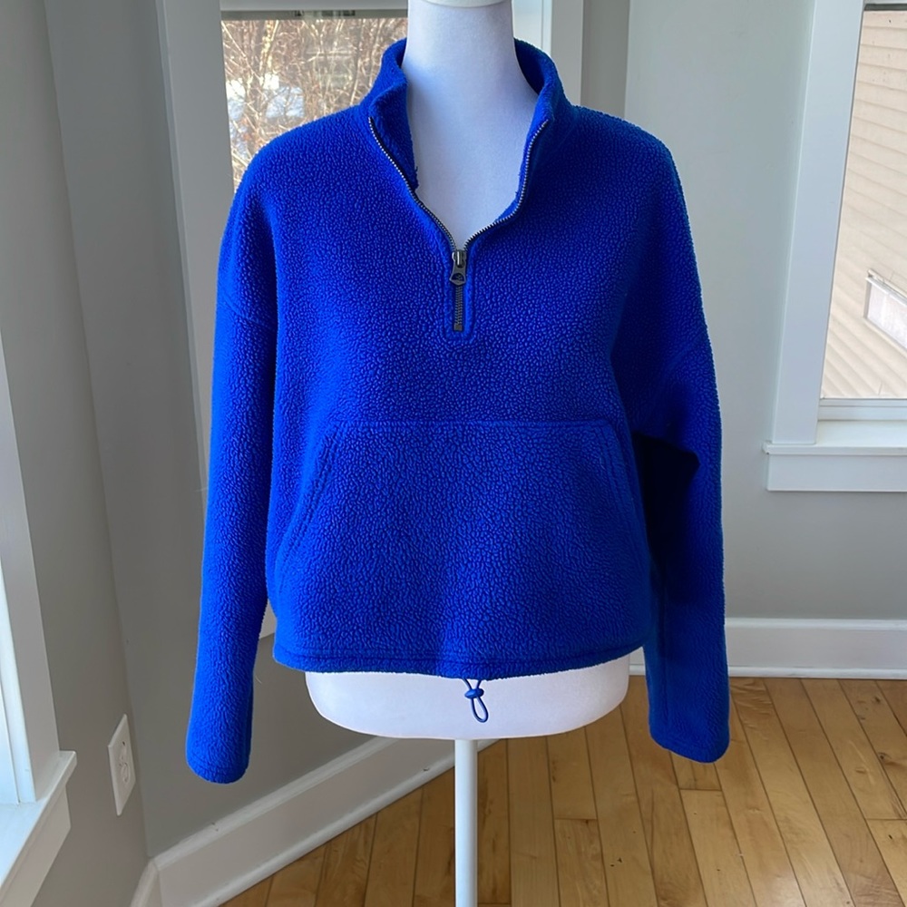 American Eagle Cobalt Blue Quarter Zip Cropped Sherpa Fleece Sweatshirt Sz XS
